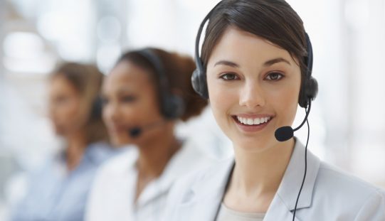 Focused Call Center Employee in Action